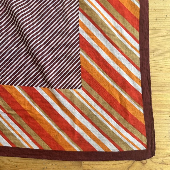Vintage Yves Saint Laurent Scarf Cotton Large Red Orange Brown Striped Logo 70s - Picture 4 of 9